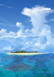 Rule 34 | beach, cloud, coral, day, highres, house, island, mugon, no humans, ocean, original, outdoors, scenery, sky, tree, water