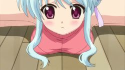 Rule 34 | animated, animated gif, anime screenshot, blue hair, blush, breast press, hair ribbon, leotard, purple eyes, r-15 (series), ribbon, sonokoe utae, split
