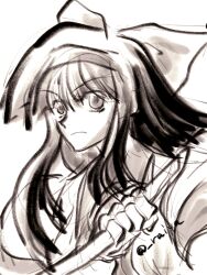 Rule 34 | 1girl, ainu clothes, artist name, expressionless, hair ribbon, highres, long hair, monochrome, nakoruru, ribbon, samurai spirits, serious, sketch, snk, solo, the king of fighters, traditional media