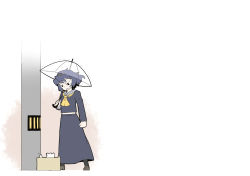 Rule 34 | 1girl, alternate costume, box, cardboard box, dog, female focus, rain, school uniform, solo, touhou, umbrella, ume (noraneko), yasaka kanako