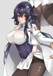 Rule 34 | 1girl, ass, azuma (azur lane), azur lane, black pantyhose, blush, bra visible through clothes, breasts, clothes lift, coat, coat on shoulders, covered navel, finger to mouth, hair between eyes, highres, huge breasts, large breasts, long hair, looking at viewer, miniskirt, mtu virus, multiple views, panties, panties under pantyhose, pantyhose, pink panties, pleated skirt, purple hair, sezok, simple background, skin tight, skirt, skirt lift, smile, thighs, underwear, very long hair, white coat, white skirt, yellow eyes
