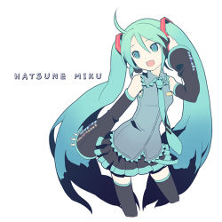 Rule 34 | blue eyes, detached sleeves, green hair, h2so4, hatsune miku, long hair, lowres, necktie, skirt, solo, thighhighs, twintails, very long hair, vocaloid, zettai ryouiki