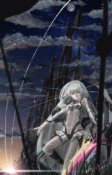 Rule 34 | 1girl, absurdres, altera (fate), bare shoulders, bird, breasts, castle, choker, closed mouth, cloud, cloudy sky, dark-skinned female, dark skin, expressionless, fate/grand order, fate (series), full-body tattoo, grass, headdress, highres, hip focus, holding, holding sword, holding weapon, jewelry, leg tattoo, legs, light rays, light trail, looking at viewer, midriff, moon, moonlight, navel, night, night sky, outdoors, photon ray (fate), red eyes, revealing clothes, short hair, showgirl skirt, skirt, sky, small breasts, socks, solo, standing, star (sky), star (symbol), starry sky, stomach tattoo, sunrise, sword, tattoo, ten no hoshi, thighs, veil, weapon, white hair, white skirt
