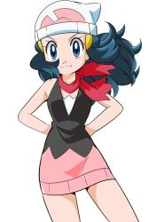 Rule 34 | 1girl, blue eyes, blue hair, boots, breasts, creatures (company), curvy, dawn (pokemon), female focus, game freak, hainchu, looking at viewer, nintendo, pokemon, pokemon (anime), pokemon dppt (anime), skirt, small breasts, solo, wind