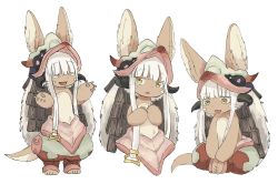 Rule 34 | 1other, bad id, bad twitter id, expressions, closed eyes, facing viewer, furry, kawasemi27, long hair, looking at viewer, looking away, looking down, made in abyss, nanachi (made in abyss), open mouth, parted lips, shrugging, simple background, sitting, smile, smug, standing, white background, white hair, yellow eyes
