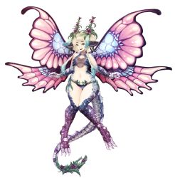 Rule 34 | 1girl, :d, animal ears, artist name, bandeau, barbariank, bikini, blonde hair, blue hair, choker, claws, dragon girl, dragon tail, eyebrows, fairy, fairy dragon, fairy wings, flat chest, flower, flower on head, full body, gradient hair, green eyes, highres, knees together feet apart, looking at viewer, midriff, monster girl, multicolored hair, navel, open mouth, original, scales, short hair with long locks, sidelocks, signature, slit pupils, smile, solo, spread wings, swimsuit, tail, talons, transparent background, wide hips, wings, wristband