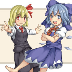 Rule 34 | 2girls, blonde hair, cirno, crossed arms, embodiment of scarlet devil, multiple girls, namiu, outstretched arms, rumia, spread arms, touhou