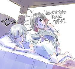 Rule 34 | 2girls, bed, blanket, english text, holding, holding hair, hypnosis, iesupa, mind control, multiple girls, pajamas, pillow, ruby rose, rwby, rwby chibi, smile, sweatdrop, weiss schnee