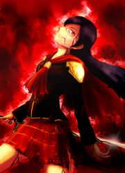 Rule 34 | black hair, blood, cape, final fantasy, final fantasy type-0, long hair, pixiv sample, queen (fft-0), red eyes, resized, skirt, sword, toshi xion, weapon