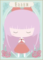 Rule 34 | 1girl, artist name, card (medium), character name, chibi, dress, ellen (majo no ie), closed eyes, flower, flower (symbol), hair ribbon, hands on own chest, long hair, majo no ie, parallelfoxii, pink hair, ribbon, rose, solo
