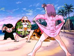 Rule 34 | 1990s (style), 1girl, 3boys, animal, animated, animated gif, ass, bald, barefoot, beach, beard, blood, bulma, clothes lift, cloud, coconut tree, creature, dimples of venus, dragon ball, dragon ball (classic), dragon ball (object), dress, dress lift, facial hair, feet, flashing, flip-flops, green hair, hat, heart, heart print, legs, looking up, missing tooth, mountain, multiple boys, mustache, muten roushi, nightgown, nightgown lift, no panties, nosebleed, old, old man, oolong, open mouth, outdoors, ova, palm tree, pig, pink nightgown, remake, retro artstyle, sandals, shoes, shorts, side ponytail, sky, sneakers, socks, standing, sunglasses, surprised, thighs, tree, turtle, turtle shell, umigame (dragon ball)