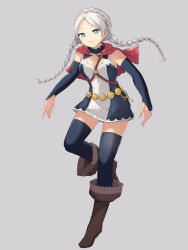 Rule 34 | 1girl, absurdres, ahoge, bare shoulders, belt, blue eyes, boots, braid, breasts, bridal gauntlets, brown footwear, capelet, capirinnn, closed mouth, commission, commissioner upload, fire emblem, fire emblem cipher, fire emblem fates, full body, highres, hood, hood down, hooded capelet, key, keyring, leather, leather boots, long hair, looking at viewer, low twin braids, medium breasts, nina (fire emblem), nintendo, non-web source, o-ring, official alternate costume, parted bangs, red capelet, smile, solo, thighhighs, twin braids, white hair