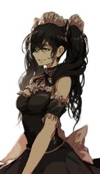 Rule 34 | 1girl, absurdres, alternate costume, alternate hairstyle, black hair, commentary, detached sleeves, dishwasher1910, gothic lolita, green eyes, highres, lolita fashion, maid, maid headdress, neo politan, rwby, smile, solo, twintails