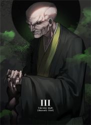 Rule 34 | 1boy, absurdres, bald, black kimono, black sclera, bug, collarbone, colored sclera, commentary request, copyright name, evil grin, evil smile, fate/stay night, fate (series), fingernails, green kimono, grey eyes, grin, highres, bug, japanese clothes, kamonegi (meisou1998), kimono, long sleeves, looking at viewer, male focus, matou zouken, old, old man, sharp fingernails, smile, solo, teeth, wide sleeves, wrinkled skin