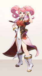 Rule 34 | 1girl, 2023, absurdres, armor, blush, boobplate, boots, breastplate, cape, fire emblem, fire emblem echoes: shadows of valentia, gloves, highres, intelligent systems, long hair, looking at viewer, mae (fire emblem), nintendo, open mouth, pelvic curtain, pink eyes, pink hair, red eyes, simple background, smile, solo, teeth, tiara, twintails, upper teeth only, white background