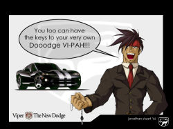 Rule 34 | 1boy, ad, arc system works, car, dodge (company), dodge viper, english text, engrish text, guilty gear, jonathan stuart, male focus, motor vehicle, parody, ranguage, sol badguy, solo, vehicle