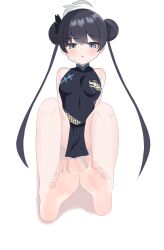 Rule 34 | 1girl, absurdres, barefoot, black hair, blue archive, blush, chinese clothes, double bun, feet, foot focus, full body, hair bun, highres, kisaki (blue archive), knees, legs, long hair, looking at viewer, lts kakuyo, parted lips, simple background, soles, solo, toes, twintails, white background