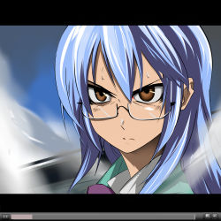 Rule 34 | 1girl, amamiya sakurako, angry, bad id, bad pixiv id, blue hair, brown eyes, fake screenshot, glasses, psyren, samuraig, solo