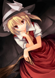 Rule 34 | 2girls, blonde hair, borrowed clothes, female focus, flandre scarlet, hat, headwear switch, kirisame marisa, multiple girls, pino (birthdayparty), pino (pixiv), red eyes, short hair, touhou, witch, witch hat