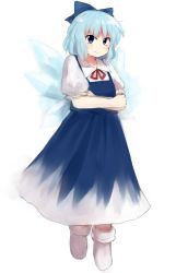 Rule 34 | 1girl, absurdres, bad id, bad pixiv id, blue eyes, blue hair, bow, cirno, hair bow, highres, matching hair/eyes, mika (moc828), pearl flower, short hair, solo, touhou, wings