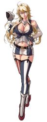 Rule 34 | 1girl, absurdres, asymmetrical legwear, blonde hair, blue eyes, breasts, elbow gloves, fingerless gloves, front-tie top, full body, garter straps, gloves, hand on own hip, highres, iowa (kancolle), kantai collection, large breasts, looking down, miniskirt, mismatched legwear, navel, simple background, skirt, solo, sozan, standing, star-shaped pupils, star (symbol), striped clothes, striped thighhighs, symbol-shaped pupils, thighhighs, tongue, tongue out, unworn headgear, vertical-striped clothes, vertical-striped thighhighs, white background