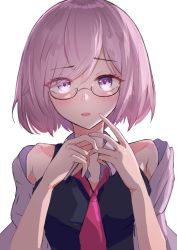 Rule 34 | 1girl, bare shoulders, black dress, breasts, dress, fate/grand order, fate (series), glasses, hair over one eye, highres, isetnation, jacket, large breasts, looking at viewer, mash kyrielight, necktie, open mouth, purple eyes, purple hair, short hair, solo, upper body