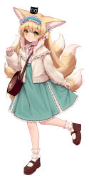 Rule 34 | 1girl, absurdres, animal ear fluff, animal ears, arknights, bag, blonde hair, blue hairband, blue sky, blush, brown footwear, closed mouth, crossover, fox ears, fox girl, fox tail, frilled hairband, frilled socks, frills, full body, green eyes, hair between eyes, hairband, heixiu, highres, jacket, kitsune, long sleeves, looking at viewer, lxjun 09, multicolored hair, neck ribbon, on head, open clothes, open jacket, puffy long sleeves, puffy sleeves, red ribbon, ribbon, shirt, shoes, shoulder bag, simple background, sky, sleeves past wrists, socks, standing, standing on one leg, suzuran (arknights), suzuran (spring praise) (arknights), tail, luo xiaohei zhanji, two-tone hair, white background, white hair, white jacket, white shirt, white socks