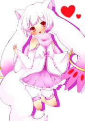 Rule 34 | 10s, :3, absurdres, androgynous, animal ears, blush, crossdressing, detached sleeves, dress, gender request, highres, jacket, kyubey, mahou shoujo madoka magica, open mouth, personification, red eyes, scarf, short hair, shorts, skirt, smile, solo, tail, thighhighs, white hair
