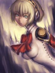 Rule 34 | 1girl, aegis (persona), android, armband, atlus, blonde hair, blue eyes, bow, breasts, fumio (rsqkr), persona, persona 3, short hair, sketch, skirt, solo