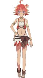 Rule 34 | 1girl, alma (seirei gensouki), elf, hand on own hip, highres, official art, pointy ears, purple eyes, red hair, sandals, seirei gensouki, short hair, solo, transparent background