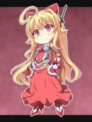 Rule 34 | 1girl, ahoge, blonde hair, clenched hand, dress, f 1chan, full body, high heels, impossible clothes, impossible dress, juuhachiban sachiko, long hair, outline, pink eyes, red dress, smile, solo, venus eleven vivid!, very long hair