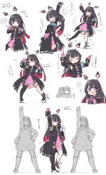Rule 34 | 1girl, armband, black hair, black jacket, blush, claw pose, clenched hand, dancing, gloves, gradient hair, gurantsu, headset, heart, heart in eye, highres, idol clothes, jacket, long hair, multicolored hair, multiple views, nijisanji, one eye closed, open mouth, pink gloves, pink skirt, pointing, purple eyes, red hair, single thighhigh, skirt, smile, symbol in eye, thighhighs, tsukino mito, virtual youtuber, white background, white footwear