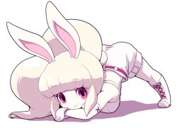 Rule 34 | 1girl, animal ears, blonde hair, boots, detached sleeves, jack-o&#039; challenge, long hair, looking at viewer, midriff, nollety, pink eyes, ponytail, rabbit ears, rabbit girl, rabbit tail, shorts, simple background, smile, snowrabby, solo, spread legs, tail, top-down bottom-up, white background, wide spread legs, youkai watch