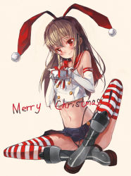 Rule 34 | 10s, 1girl, alternate eye color, bad id, bad pixiv id, bare shoulders, black panties, blonde hair, boots, elbow gloves, finanl, full body, gift, gloves, grey footwear, highleg, highleg panties, kantai collection, long hair, looking at viewer, merry christmas, midriff, miniskirt, panties, patterned legwear, red &amp; white, red eyes, sailor collar, shimakaze (kancolle), simple background, skirt, smile, solo, striped clothes, striped thighhighs, thighhighs, two-tone stripes, underwear, white background, white gloves