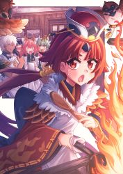 Rule 34 | 021 shiro, 1boy, 4girls, absurdres, animal ears, apron, archer (fate), benienma (fate), bird, brown hair, cooking, dark skin, dark-skinned male, fate/grand order, fate (series), fire, fox ears, green hair, hat, highres, huge filesize, kiyohime (fate), multiple girls, nib pen (medium), notepad, osakabehime (fate), pink hair, sparrow, taking notes, tamamo (fate), tamamo no mae (fate/extra), thumbs up, traditional media, white hair, wide sleeves