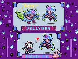 Rule 34 | blush, digimon, gammamon, happy, heart, jellyfish, jellyfish girl, jellymon, koromon, monster girl