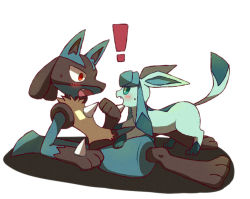 Rule 34 | !, blush, creatures (company), eye contact, furry, game freak, gen 4 pokemon, glaceon, looking at another, lucario, nintendo, open mouth, pokemon, pokemon (creature), shadow, shiwo (siwosi), simple background, sweatdrop, white background