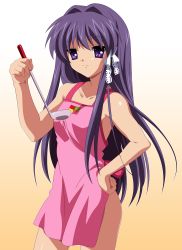 Rule 34 | 00s, apron, clannad, fujibayashi kyou, hair intakes, highres, ladle, naked apron, non-web source, nude, solo, third-party edit, vector trace