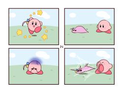Rule 34 | 2others, 4koma, blue sky, bocchi the rock!, cloud, cloudy sky, color connection, comic, crossover, cube hair ornament, depressed, gameplay mechanics, gloom (expression), gotoh hitori, gotoh hitori (tsuchinoko), grass, hair ornament, highres, inhaling, kirby, kirby (series), looking at another, multiple others, nako775, nintendo, no humans, outdoors, silent comic, sky, star (symbol), tsuchinoko
