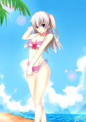 Rule 34 | 10s, 1girl, absurdres, bikini, blue eyes, charlotte (anime), highres, long hair, silver hair, sky, solo, standing, swimsuit, tomori nao, twintails, two side up, violetsang