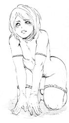 Rule 34 | 1boy, aian, androgynous, gloves, long hair, male focus, monochrome, penis, pubic hair, sketch, thighhighs, trap