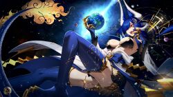 Rule 34 | 1girl, asteroid, blue hair, breasts, cluseller, commentary, dragon girl, dragon horns, dragon tail, earth (planet), english commentary, fangs, hair ornament, hairpin, highres, horns, indie virtual youtuber, large breasts, multiple horns, open mouth, planet, second-party source, solo, tail, teeth, thighhighs, tongue, vienna (vtuber), vienna (vtuber) (4th costume), virtual youtuber