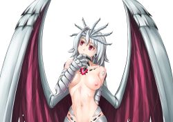 Rule 34 | 1girl, animal hands, breasts, chest jewel, colored eyelashes, dragon (monster girl encyclopedia), dragon girl, maritan (pixelmaritan), medium breasts, monster girl, monster girl encyclopedia, nipples, nude, original, out-of-frame censoring, red eyes, silver hair, solo, transparent background, wings