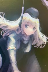 Rule 34 | 1girl, blonde hair, blue eyes, closed mouth, cropped jacket, elbow gloves, garrison cap, gloves, grey gloves, grey hat, grey jacket, hair between eyes, hat, headphones, highres, jacket, kantai collection, long hair, ma rukan, solo, u-511 (kancolle)