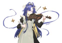 Rule 34 | apron, blue hair, closed eyes, highres, instrument, li shay, light smile, multicolored hair, music, playing instrument, reverse:1999, violin, voyager (reverse:1999)