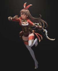 Rule 34 | 1girl, absurdres, amber (genshin impact), black background, boots, bow, bow (weapon), bow hairband, breasts, brown eyes, brown gloves, brown hair, brown shorts, cleavage, floating hair, full body, genshin impact, gloves, hair between eyes, hair bow, hairband, highres, holding, holding bow (weapon), holding weapon, jacket, leg up, long hair, long sleeves, medium breasts, open clothes, open jacket, open mouth, red bow, red hairband, red jacket, red thighhighs, running, short shorts, shorts, smoothatin, solo, thigh boots, thighhighs, underbust, very long hair, weapon, white footwear, zettai ryouiki