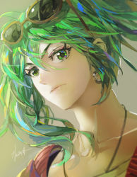 Rule 34 | 1girl, artist name, blonde hair, blue eyes, blue hair, blurry, close-up, depth of field, earrings, expressionless, eyelashes, eyewear on head, floating hair, frown, green eyes, green hair, grey background, hatsune miku, jewelry, kim yura (goddess mechanic), looking away, multicolored eyes, multicolored hair, necklace, orange hair, portrait, purple eyes, purple hair, shaded face, signature, simple background, solo, suna no wakusei (vocaloid), sunglasses, twintails, upper body, vocaloid, yellow eyes