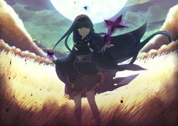 Rule 34 | 1girl, aoi koto madoka, bad id, bad pixiv id, black hair, bug, butterfly, cloud, green eyes, hairband, insect, long hair, original, outdoors, parted lips, sky, solo, standing, very long hair, wide sleeves