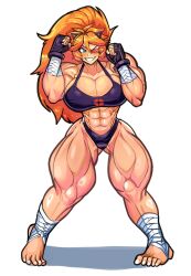 Rule 34 | abs, barefoot, blue eyes, breasts, eyepatch, highres, large breasts, muscular, muscular female, orange hair, tagme, team fortress 2, zess (zesty jesus)