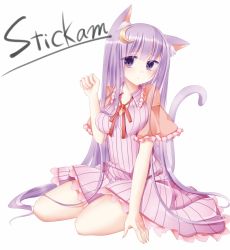 Rule 34 | 1girl, animal ears, bad id, bad pixiv id, breasts, cat ears, cat girl, cat tail, crescent, crescent hair ornament, female focus, hair ornament, long hair, patchouli knowledge, purple eyes, purple hair, simple background, sitting, solo, stickam, tail, touhou, very long hair, white background, yuzuki (blossom)